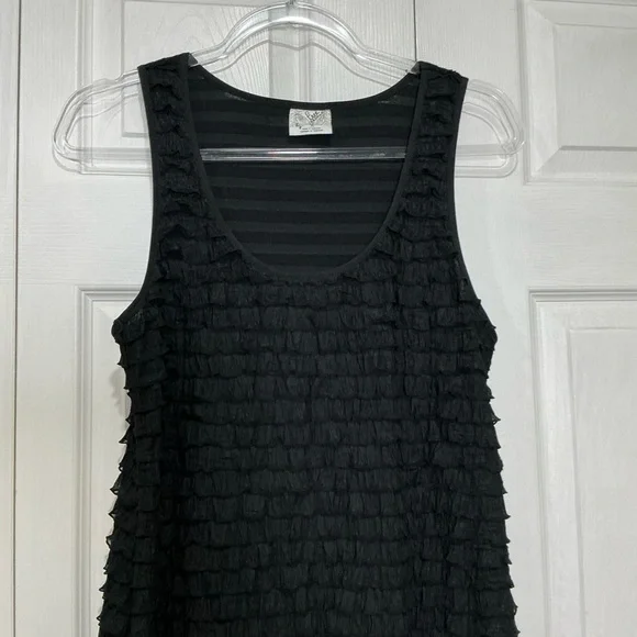 🤎 Free People Black Ruffle Mini Tank Dress - Size Medium - Picture 2 of 8